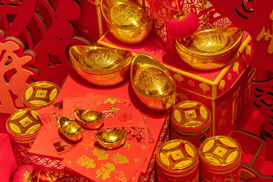 中国新年春节红色装饰喜庆元素节日氛围背景