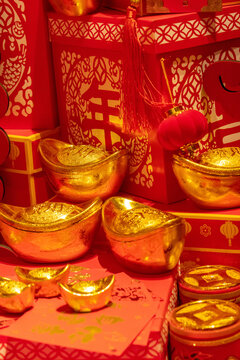 中国新年春节红色装饰喜庆元素节日氛围背景