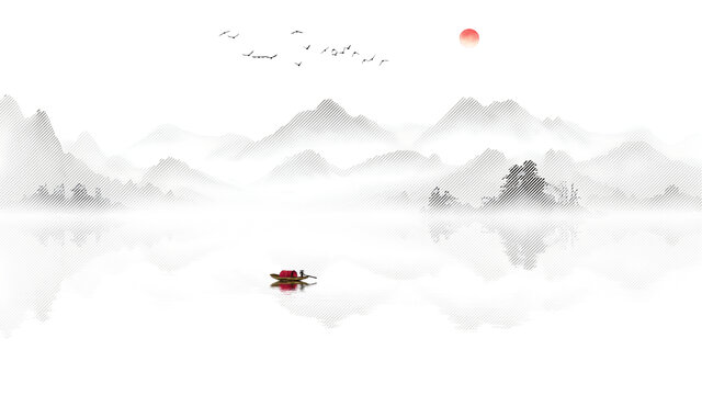 简约山水画意境山水画