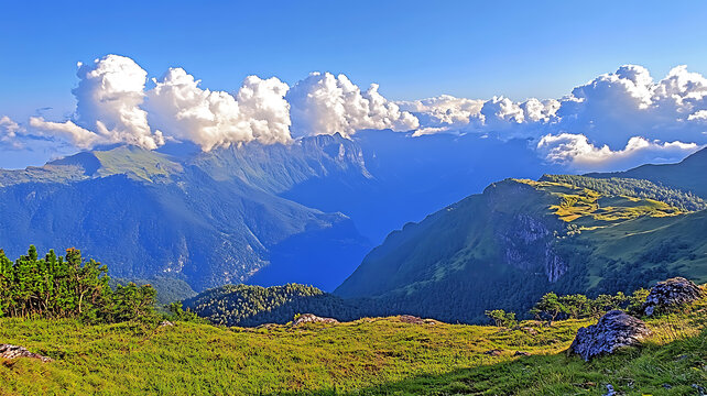 广阔天空下的雄伟山景