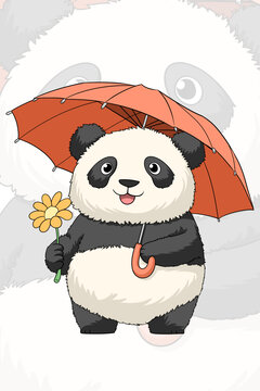 卡通拿伞的熊猫