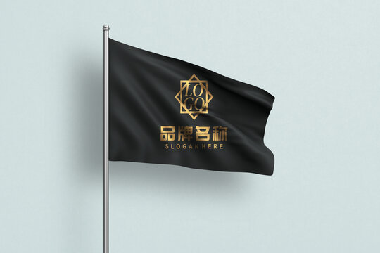 黑旗金色logo旗帜样机