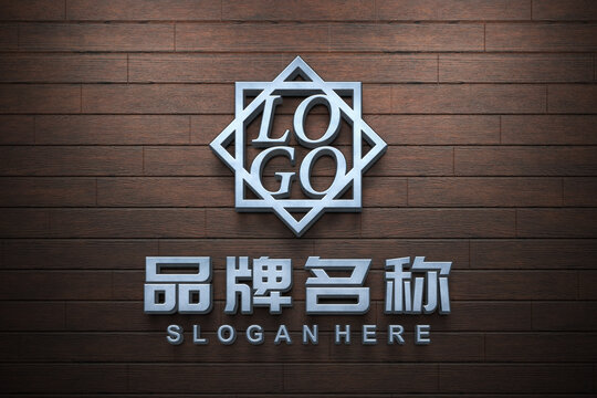 木纹背景墙logo样机