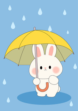 打雨伞的小兔