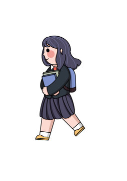 小女生抱书走路