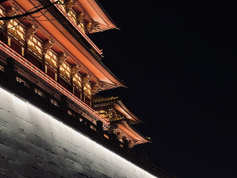 洛阳应天门夜景角楼古建筑拍摄影