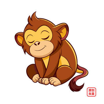 矢量插图动物可爱睡觉的猴子
