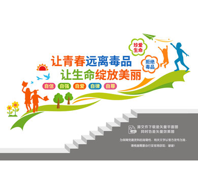 校园禁毒宣传楼梯文化墙