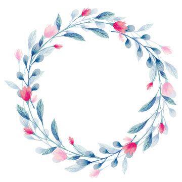水彩花卉郁金香花环边框