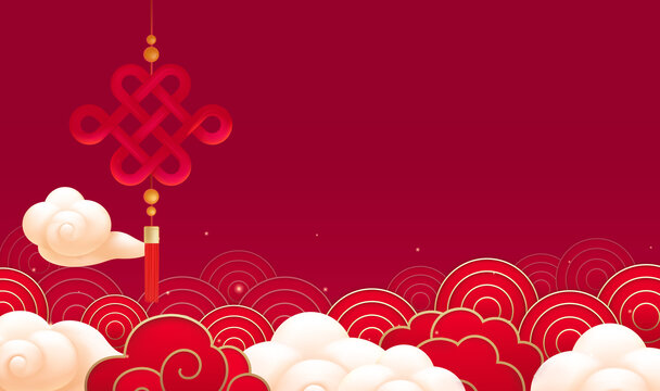 春节背景设计中国结和祥云