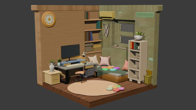 3D房间场景建模一角