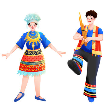 五十六个民族之苗族少年少女插画元素