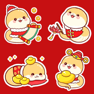 蛇年福娃卡通画