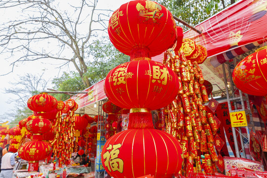 迎春逛花市挥春市场红灯笼