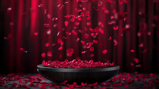 玫瑰花瓣飘落到碗里 浪漫图片