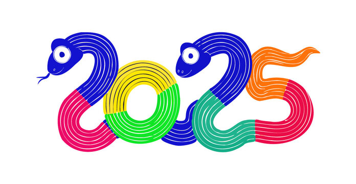2025蛇年字体春节新年美陈海报卡通插画