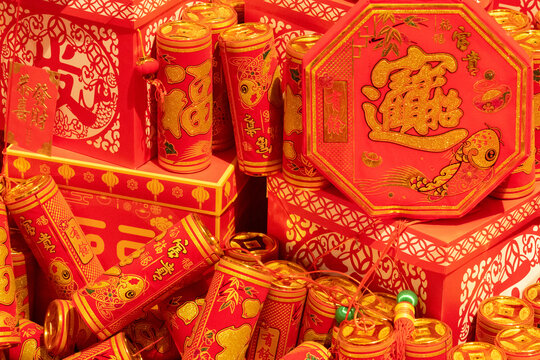 中国新年春节红色装饰喜庆元素节日氛围背景