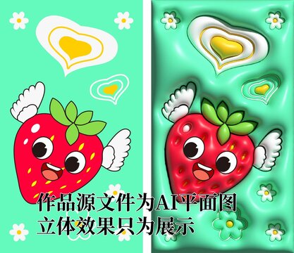 膨胀草莓插画壁纸