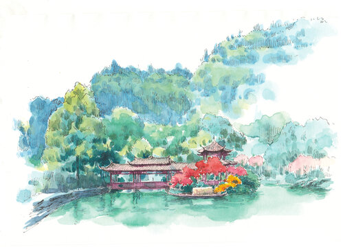 重庆酉阳桃花源水彩