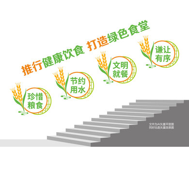 健康饮食绿色食堂阶梯墙
