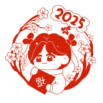 春节古风女孩剪纸窗花