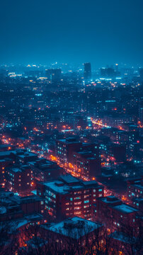 夜晚城市景观全景俯瞰图