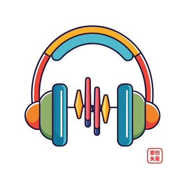 矢量插图简约头戴式耳机音符