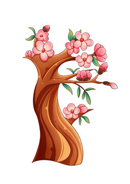 春天桃花树插画
