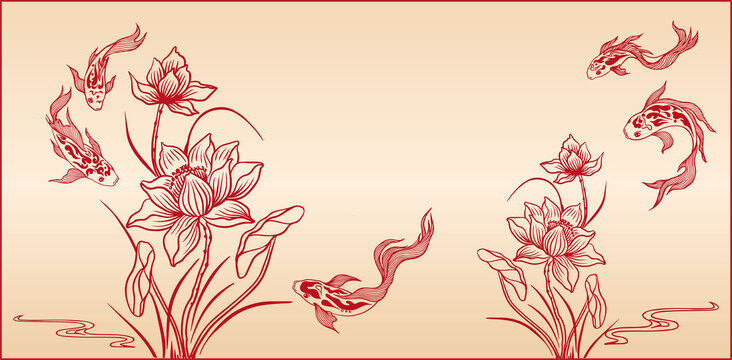 锦鲤荷花插画