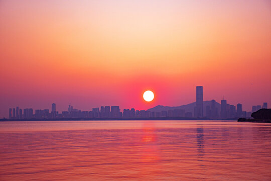 深圳湾公园海边落日黄昏