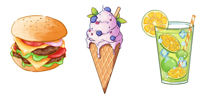 手绘美食风格插画素材