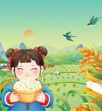 福娃生态田园大米插画