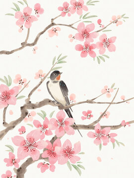 国风春天桃花燕子插画