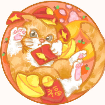 新年可爱橘猫贺岁圆形素材