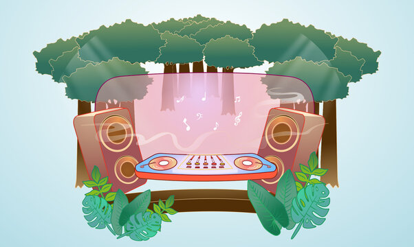 户外音乐节音响合成器矢量插画