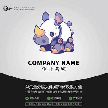 卡通犀牛机器人科技LOGO
