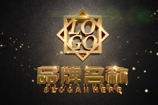 金色立体字黑沙背影logo样机