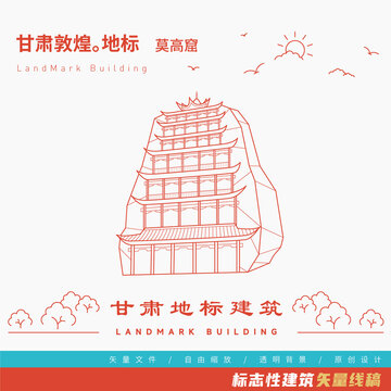甘肃敦煌莫高窟矢量线稿