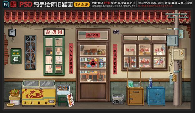 童年怀旧复古背景墙
