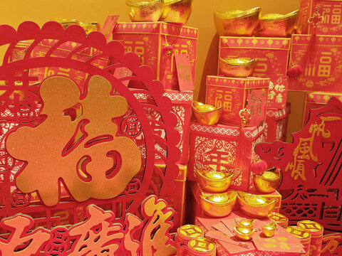 中国新年春节红色装饰喜庆元素节日氛围背景
