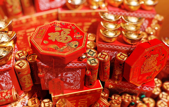 中国新年春节红色装饰喜庆元素节日氛围背景