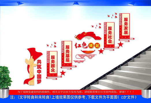 红色驿站楼梯文化墙
