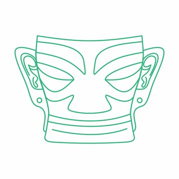 三星堆商青铜人面具线描