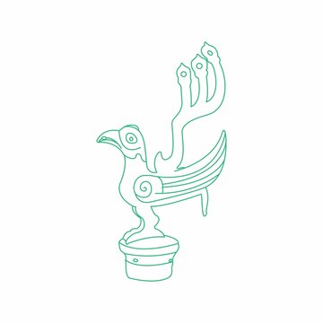 三星堆商青铜鸟线描