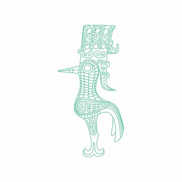 三星堆商青铜鸟线描