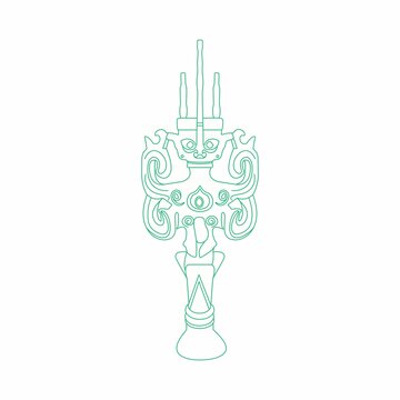 三星堆人首鸟身像线描