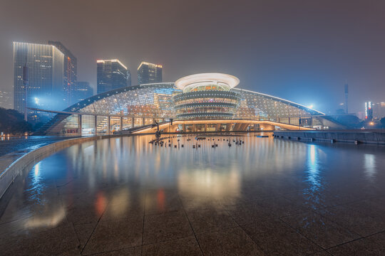浙江杭州大剧院夜间建筑外景