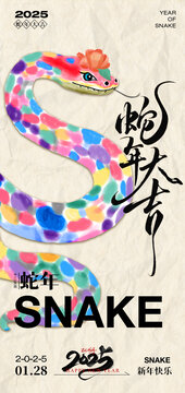2025蛇年新年插画海报
