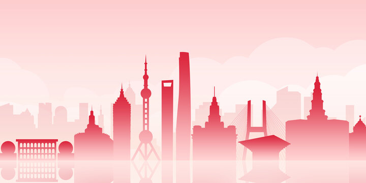 上海城市地标剪影插画