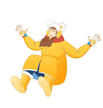 滑滑梯女孩插画元素素材